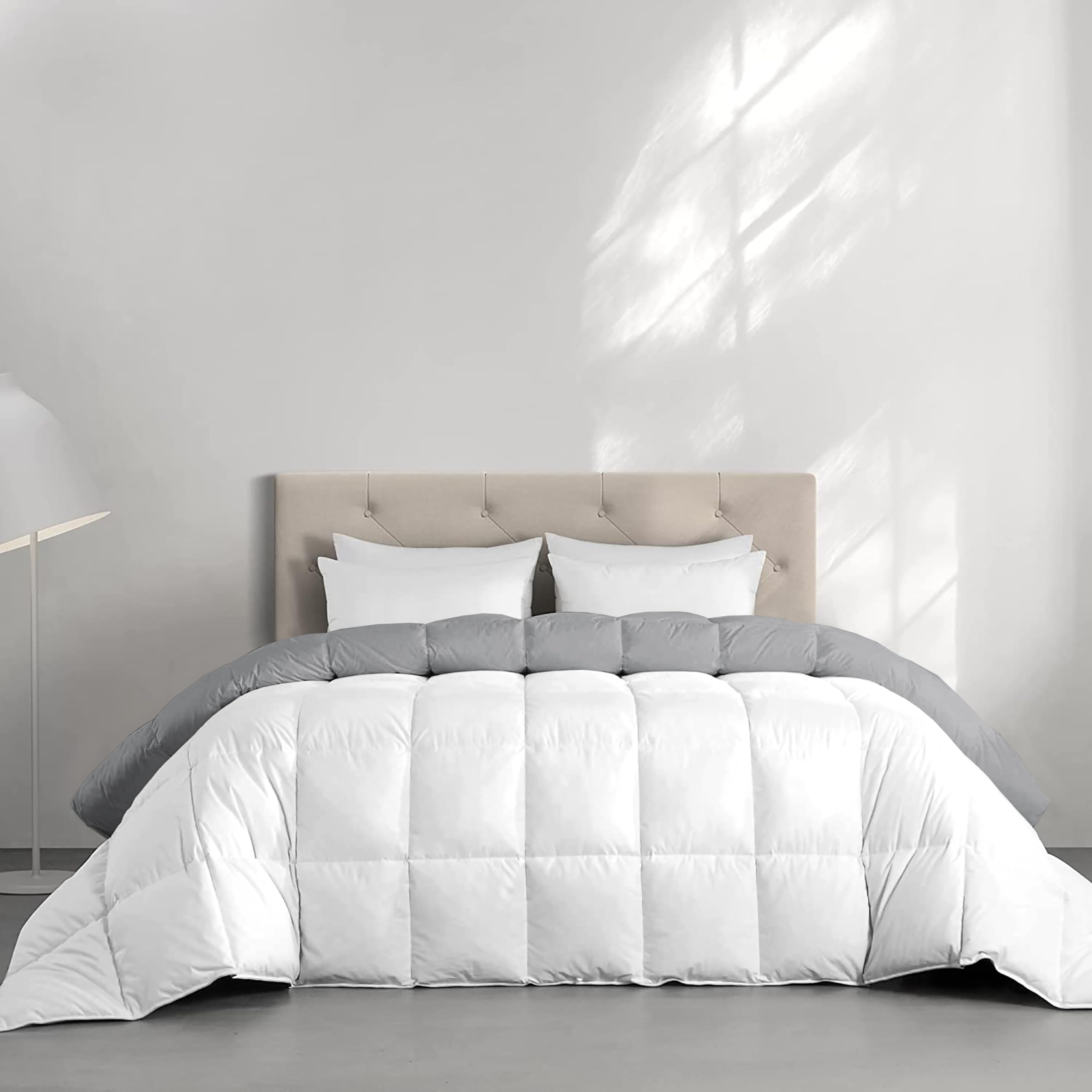 Restful Sleep Reversible All Weather Comforter King Size - Dohar/Rajai/Blanket/Duvet -250 GSM Quilt Soft Microfiber Fill King Size (92"X106") - White/Silver Grey Color-image-38