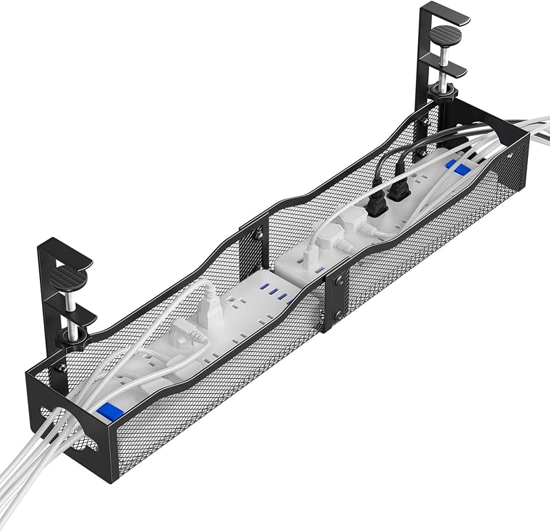 DELAMU 25'' Upgraded No Drilling Under Desk Cable Management Tray, Black