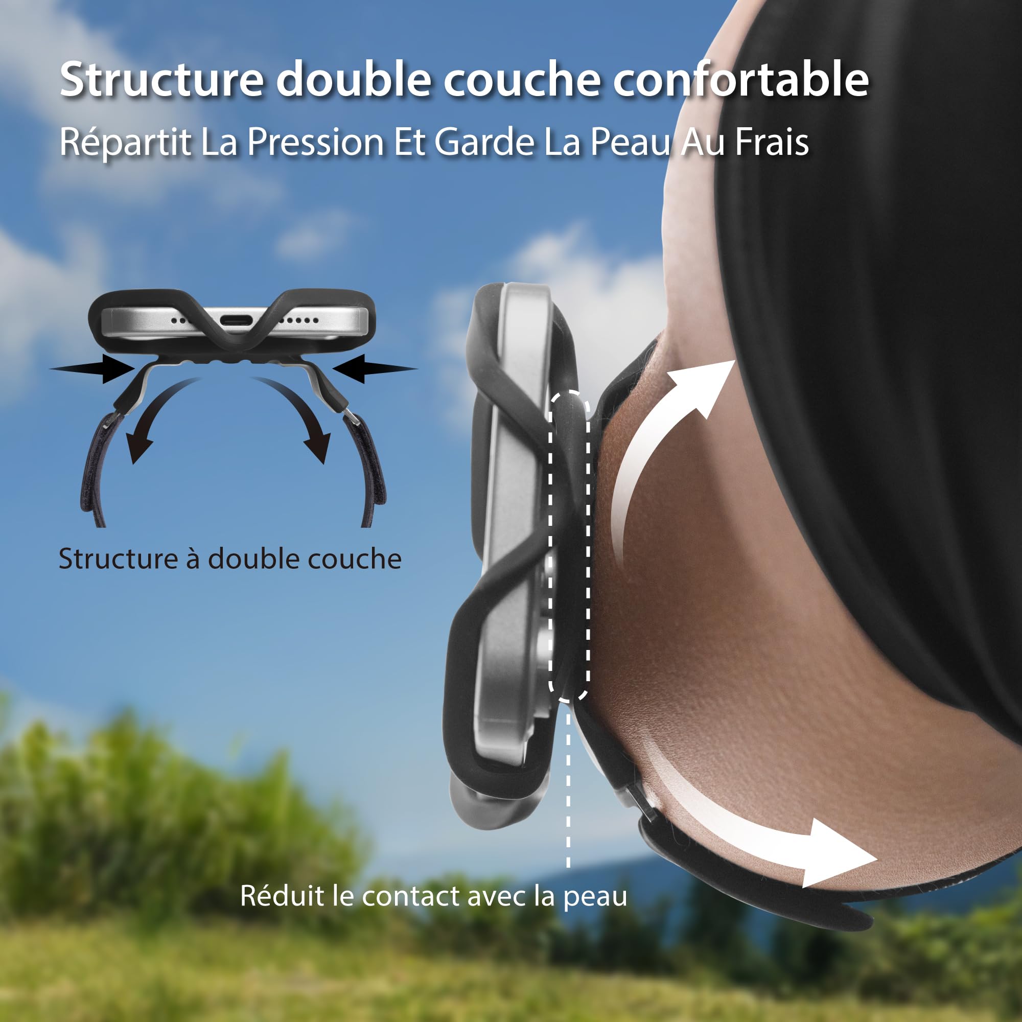 BONE Run Tie 3-Sport Pocket Kit – Kit Sport Pocket avec Brassards de Course S + L, Silicone Confortable Multi-Positions, Support Téléphone Universel 4–7,2" – Noir