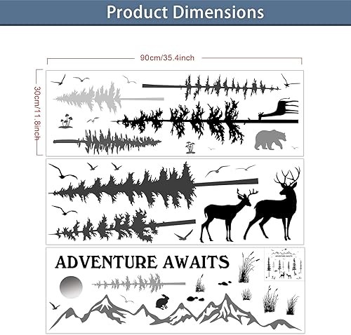 Miniatura 6 de 3 hojas de calcomanías de pared de ciervos del bosque, ciervos del bosque, calcomanías de pared de osos pinos, calcomanías para el hogar, cita