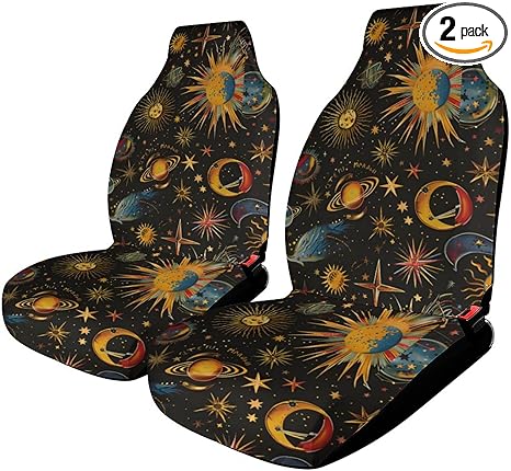 Car Seat Covers Zodiac Symbols Moon Car Accessories Front Seat Covers Auto Seat Protectors Universal Fit for Vehicle Sedan SUV and Truck, 2 Pcs