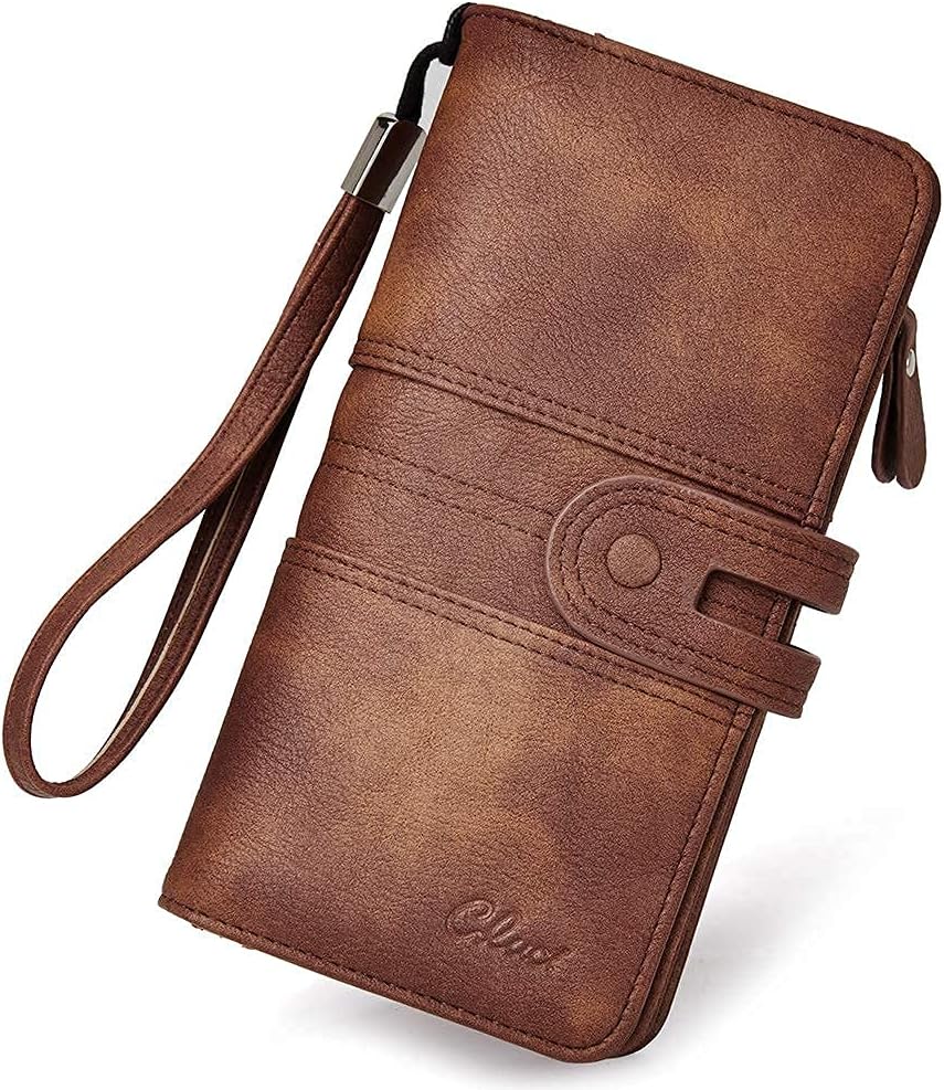 CLUCI Women Wallet Large Leather Designer Card Holder Organizer Long Ladies Travel Clutch Wristlet Brown : Clothing, Shoes & Jewelry