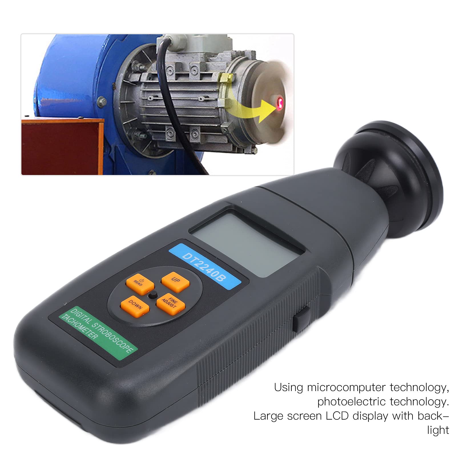 Marhynchus Tacómetro Digital ABS Medidor de Velocidad Fotoeléctrico 60 a RPM Tacómetro sin Contacto con Retroiluminación LCD de 5 Dígitos para Motores Tornos Inspección de Piezas de Máquinas