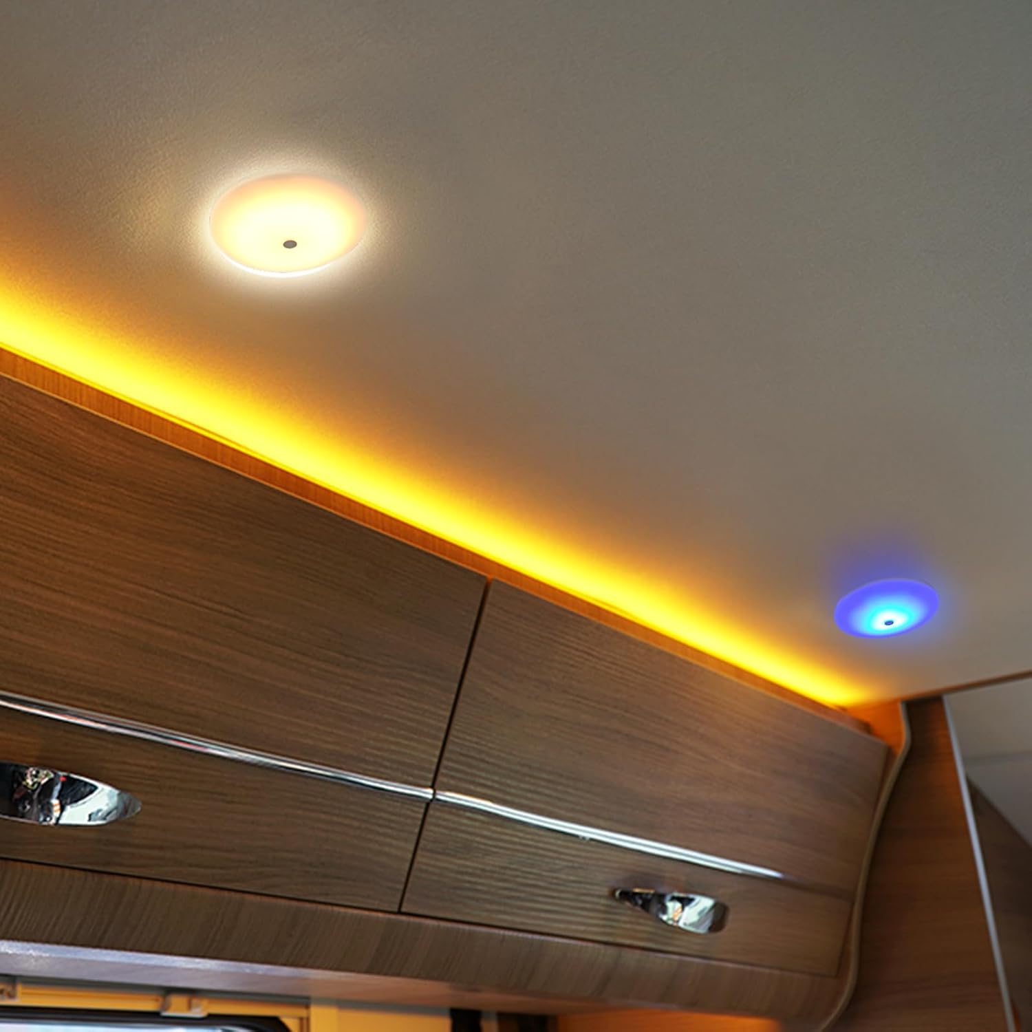 THALASSA 4.5" Boat Ceiling Light LED 12V DC Marine Puck Interior Light RV Ceiling Lights with Dimmer Switch, Warm White & Blue 4.5W Surface Mount for Campers, Motorhomes, Trailers, Van (4-Pack)