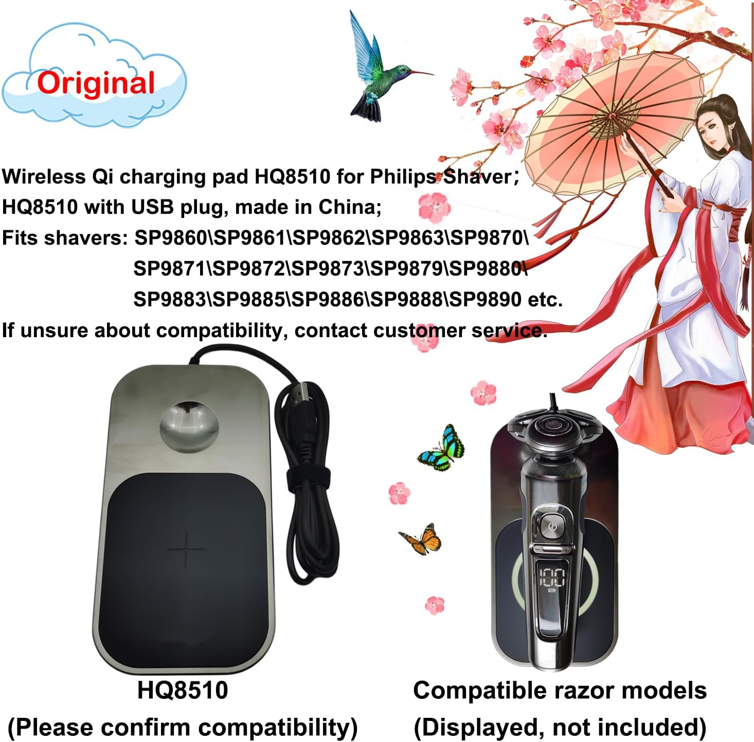 Qi Charging pad HQ8510 Compatible with Philips Electric Shaver SP9860/SP9861/SP9863/SP9870/SP9873/SP9886/SP9888/SP9890