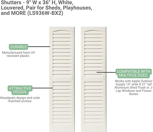 Miniatura 2 de Persianas para cobertizos con listones de 9 pulgadas de ancho x 36 pulgadas de alto para cobertizos, casas de juegos y gallineros, 1 par (granate)