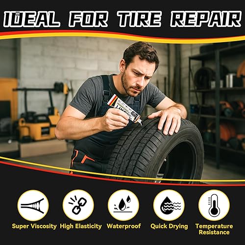 Miniatura 2 de AstraVox Kit de pegamento negro para reparación de neumáticos con tapones de 0.197 in y 0.276 in, sellador de cemento de goma automotriz, ideal para