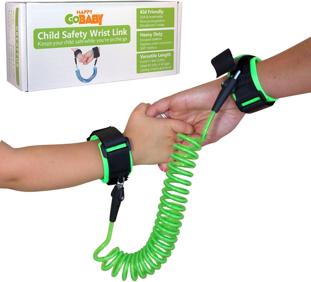 HAPPY GOBABY Child Safety Wrist Link, Anti Lost Toddler Leash and Walking Harness for Baby and Kids, 6.5 feet (2.0m) in Gladiator Green