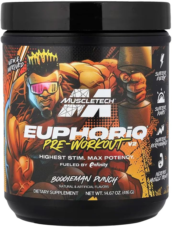 Euphoriq Pre-Workout | Boogieman Punch | Ultra Clean Nootropic Energy | Enhanced Pump, Energy & Focus | Paraxanthine for Clean Energy | 20 Servings | 1 Scoop (17g)