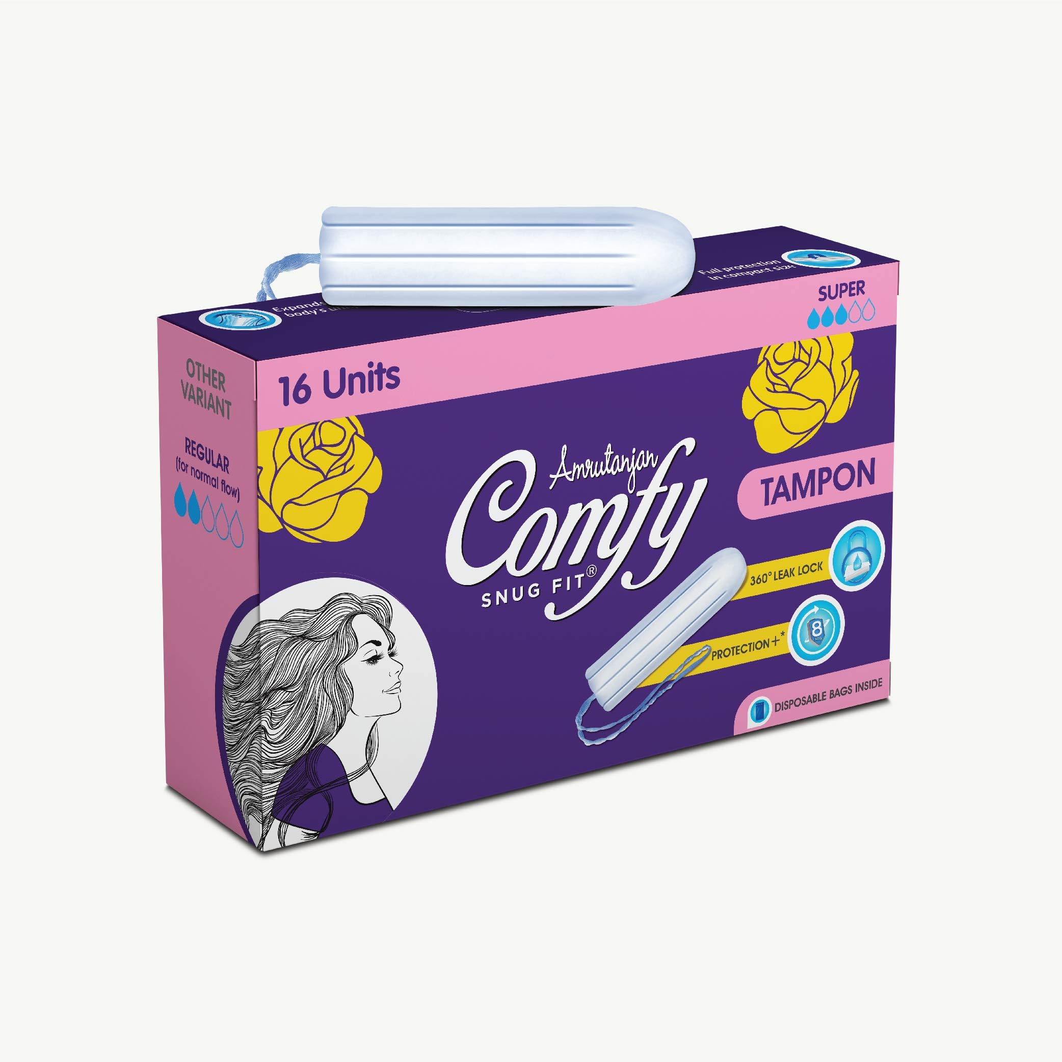 Comfy Tampon Super - 16 pieces |For heavy menstrual flow| Dermatologically tested | Complete Protection | 360° Leak Lock| Highly Absorbent | Elemental chlorine free
