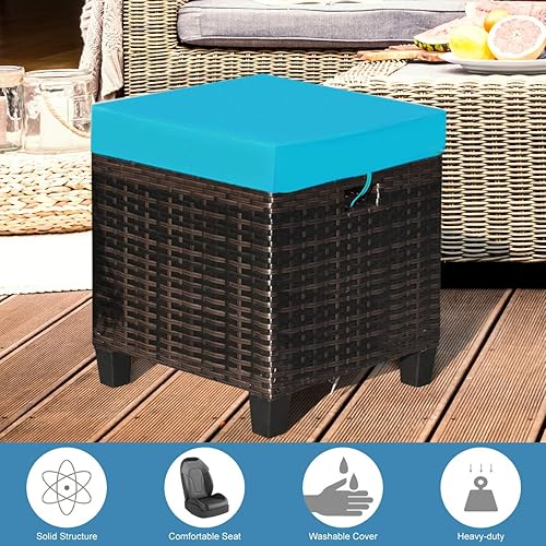 Miniatura 6 de LDAILY Moccha - Juego de 2 otomanas para patio al aire libre, para todo tipo de clima, con cojines extraíbles, reposapiés para exteriores (turquesa)