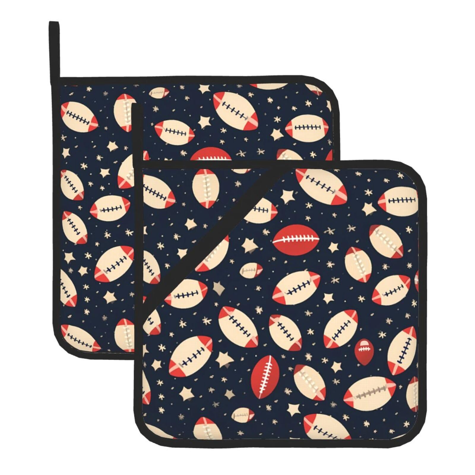 HJFCZH American Football Printed Square Insulated Pot Mat Set (2-Piece) 8x8in Waterproof, Thickened & Easy to Clean with Lanyard Design for Kitchen, Oven & BBQ