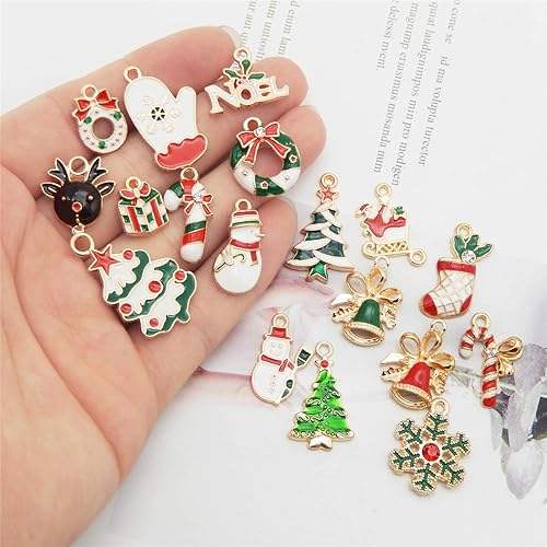 Miniatura 4 de JJG Race - 60 dijes de Navidad esmaltados en tono dorado surtidos para collares, aretes, pulseras, manualidades, fabricación de joyas y manualidades