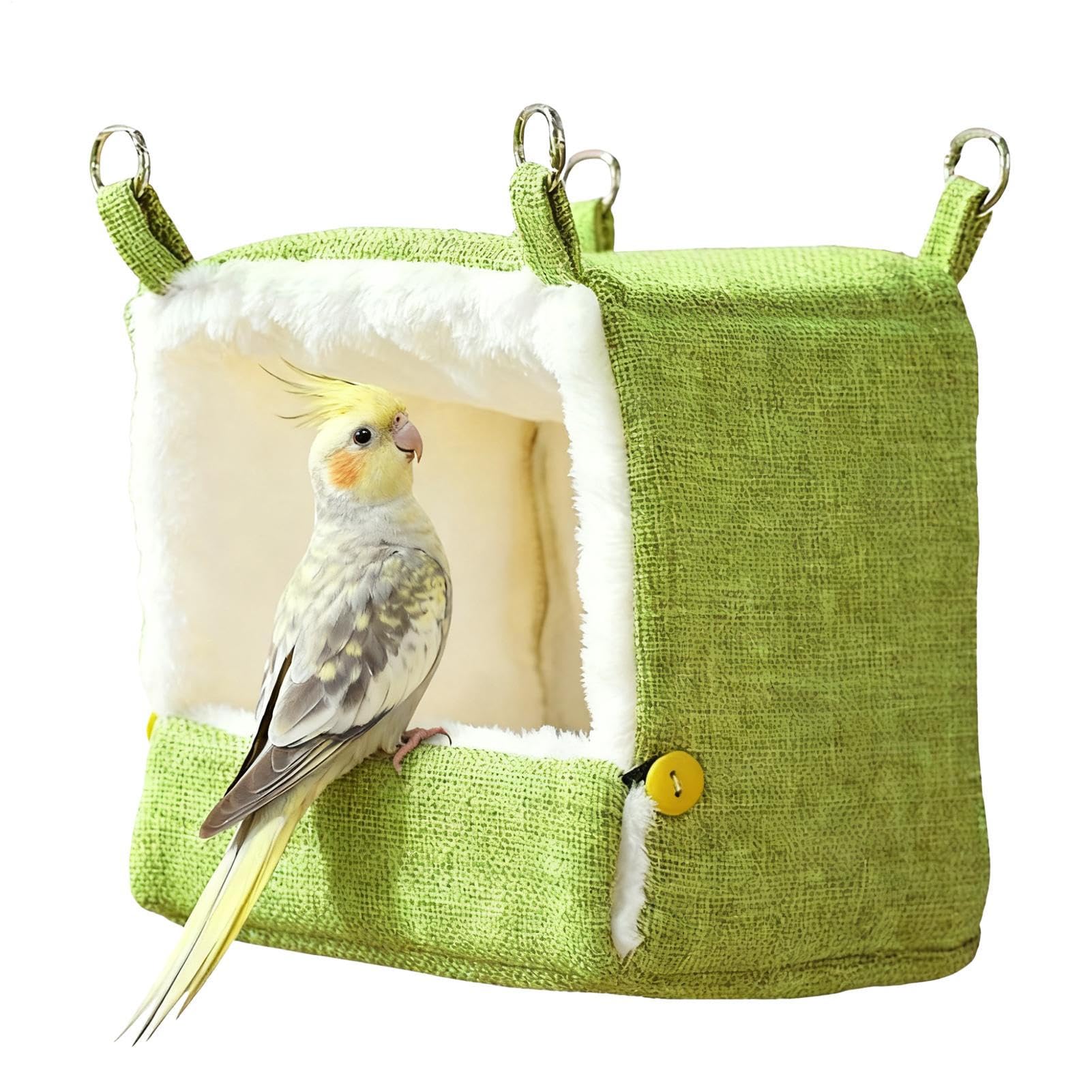 MFYOUPK Heated Bird Bed For Cage, Bird Hammock With 5 Temperature Adjustable Warm Plush Birds Nest House Parrot Hanging Bed Cave Cage Toy For Parakeet, Cockatiel, Lovebird, Canary, 17x17x21cm