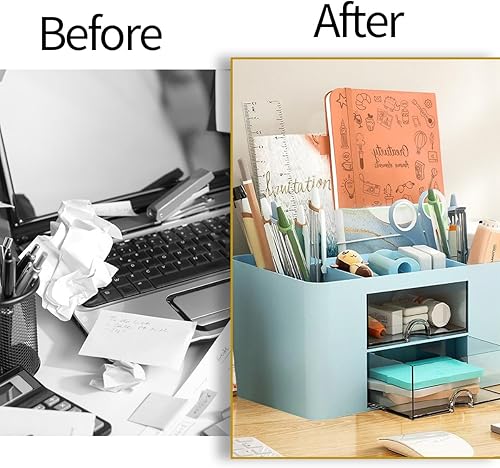 Miniatura 5 de Organizador de escritorio de oficina con 3 cajones multifuncional para lápices de escritorio, caja de almacenamiento, organizador de escritorio para