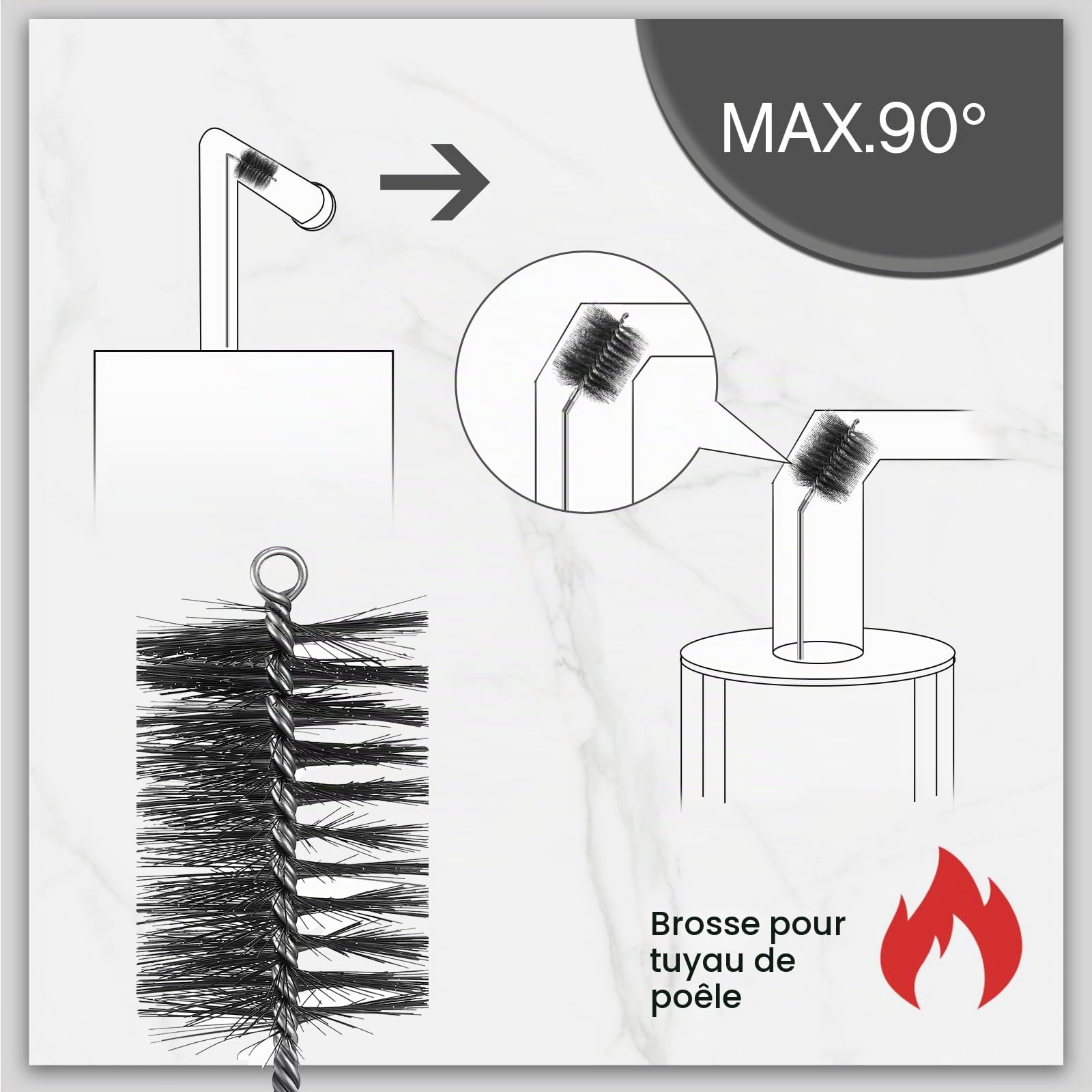 Brosses de Ramonage Cheminée Métallique en Fil d'acier Robuste 30 mm 50 mm 80 mm