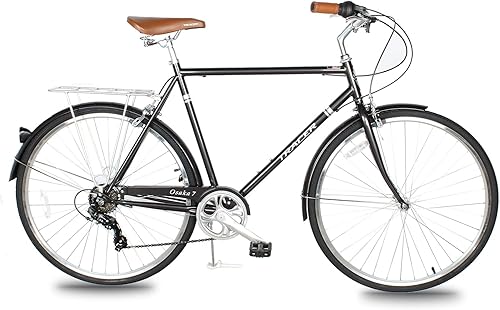 Vista 23 de Tracer Osaka - Bicicletas híbridas, marco de acero, Shimano Nexus Inter 3/7 velocidades, agarre marrón asiento marrón, bicicleta de carretera