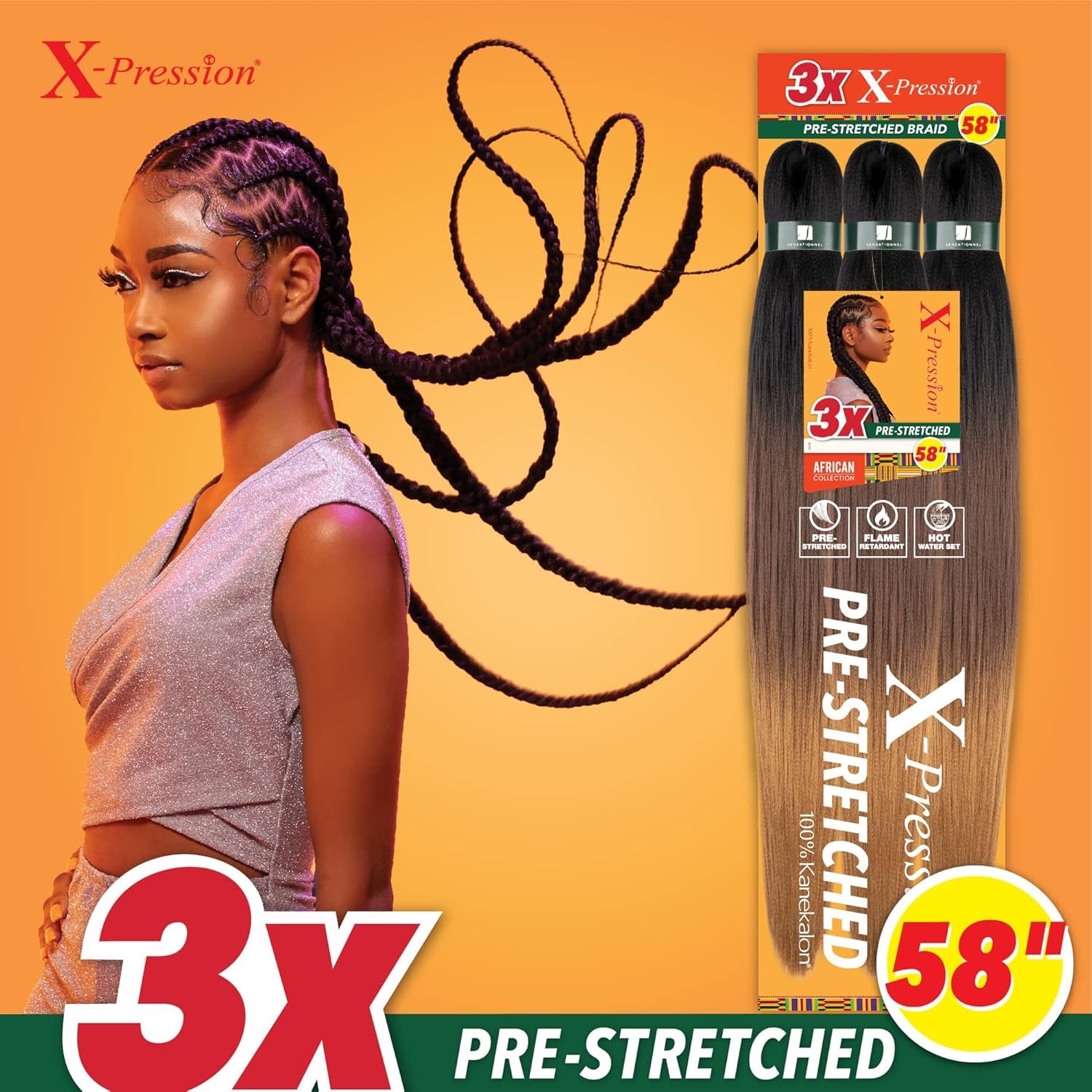 Sensationnal Braids XPRESSION 3X Pre-Stretched Braid 58 inches (5-pack, 1B)