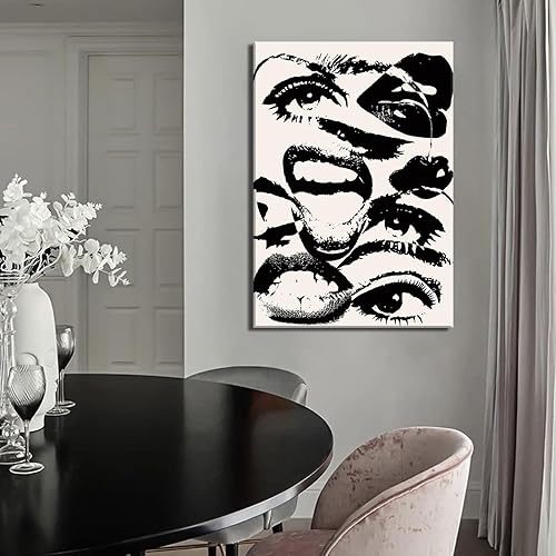 Miniatura 3 de Arte de pared retro en blanco y negro de los años 70, impresiones abstractas hippies y peculiares, póster estético funky de ojos y bocas, arte de
