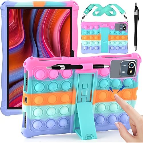 DETUOSI 11 inch Tablet Case Compatible with COLORROOM Android 14, AOCWEI X800, with Shoulder Strap and Stylus Pen, Multi-Angle Protective Cover for TECLAST P50, Xgody Q16, Dazzling Pink