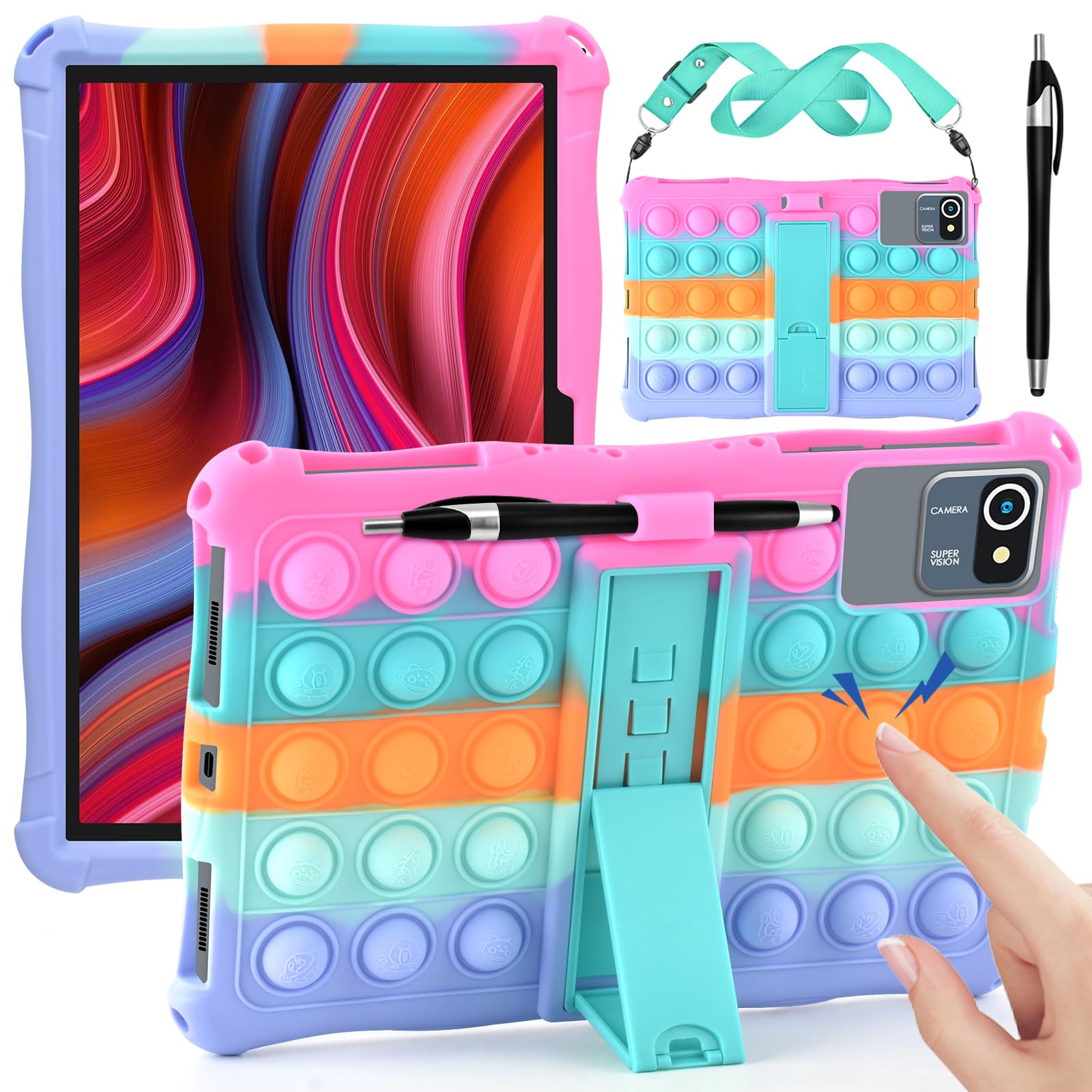 DETUOSI 11 inch Tablet Case Compatible with COLORROOM Android 14, AOCWEI X800, with Shoulder Strap and Stylus Pen, Multi-Angle Protective Cover for