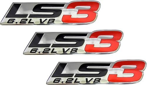 Miniatura 3 de LS3 6.2L V8 Emblemas de motor rojo altamente pulido aluminio cromado plateado compatible con GM Performance Chevy Corvette C6 ZR1 Camaro SS RS