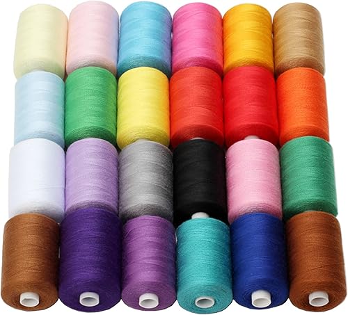 Simthread Hilo de coser multiusos, 24 carretes, hilo de poliéster de 1000 yardas para coser, prácticos hilos de coser de poliéster para máquina de