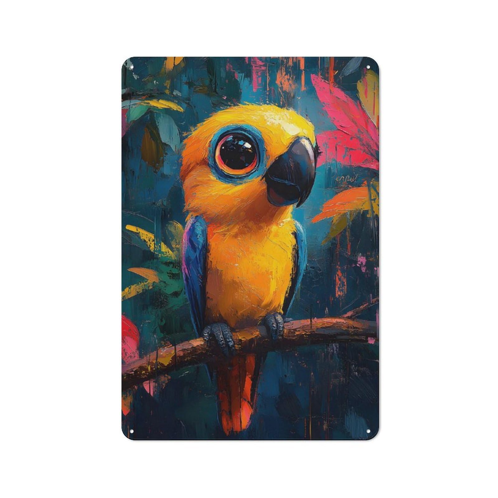 Junmoney Parrot In Jungle Tin Sign 30X20cm For Pub Or Café, Retro-Style Wall Decor, For Garage, Workshop And Man Cave Decoration