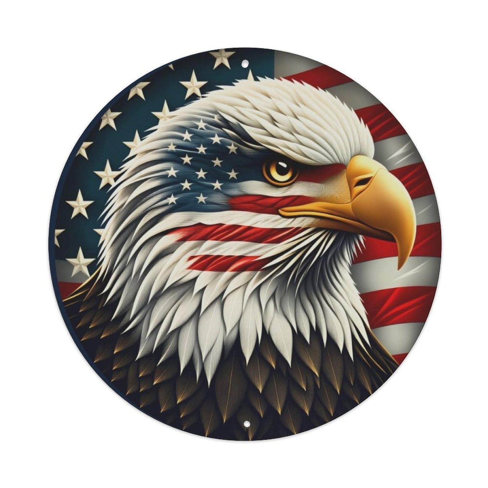 American Flag Bald Eagle Patriotic Round Decor Sign Vintage Aluminium Metal Sign, Retro Wall Decor for Home, Bar, Garage & Farmhouse 20x20cm
