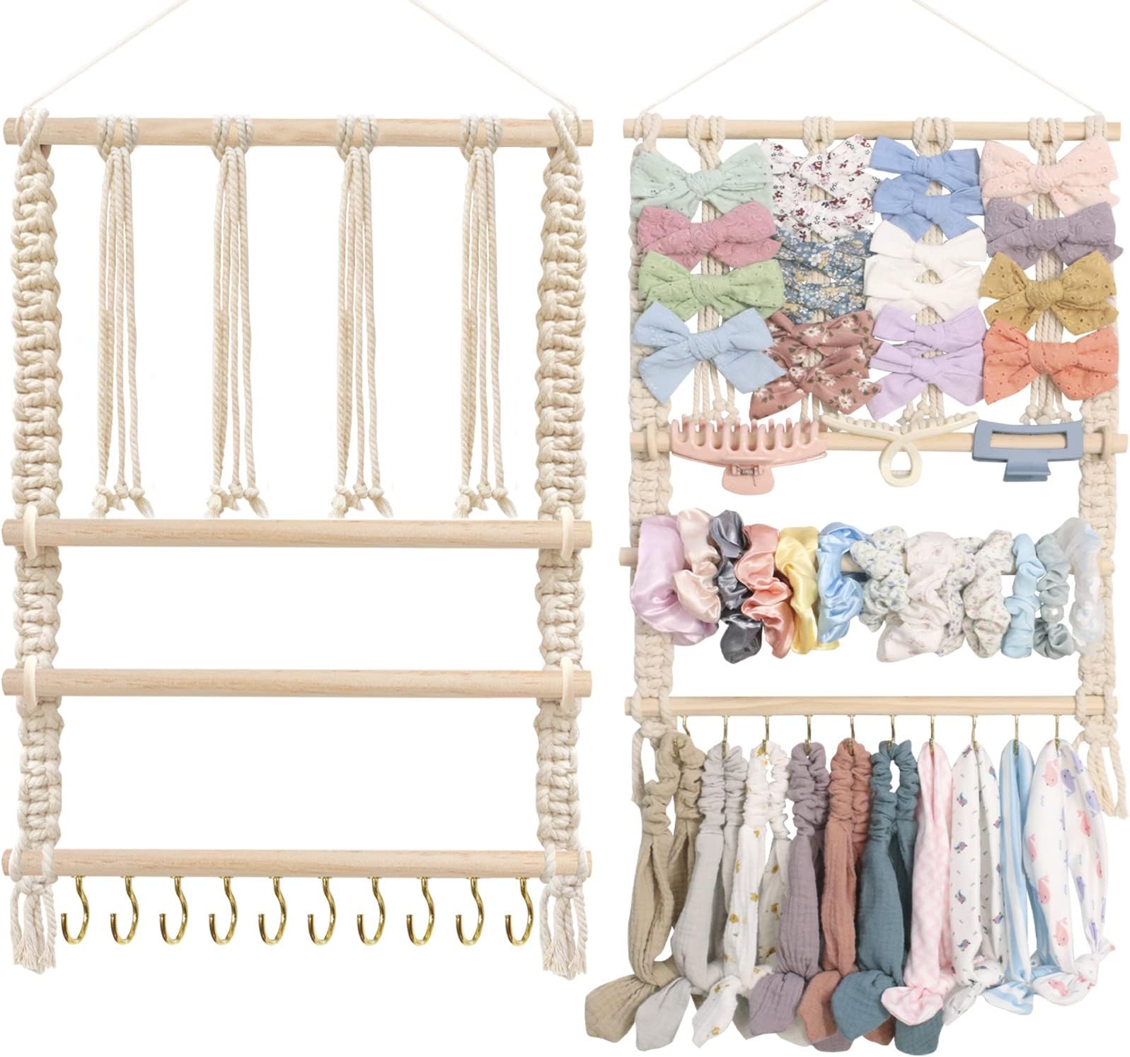 POVETIRE Headband Holder Hair Bows Organizer for Girls, Hanging Scrunchie Holder Hair Accessories Display Stand Organizer Wall Decor for Toddler Girls Woman Room
