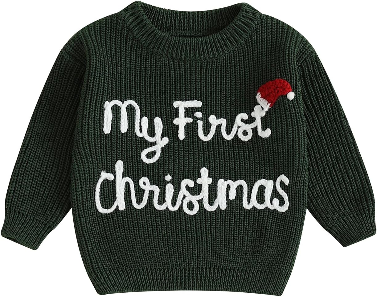 My First Christmas Baby Girl Outfit Infant Chunky Knitted Sweater Oversized Pullover Sweatshirt Xmas Winter Clothes