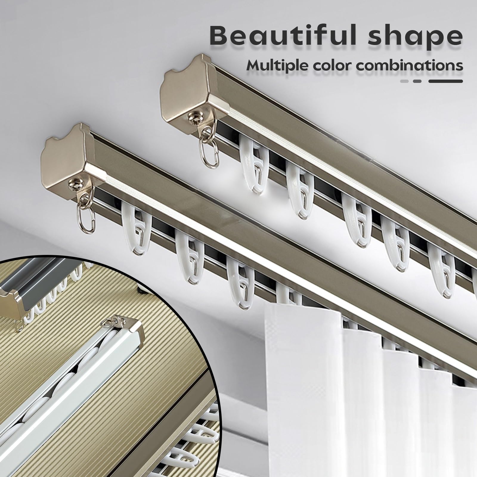 Tringles à Rideaux en métal Mat, Montage Mural ou au Plafond, Rail en Aluminium, pour fenêtres, armoires, Salle de Bain, Douche, Salon (Blanc, 400 cm (4 x 100 cm))