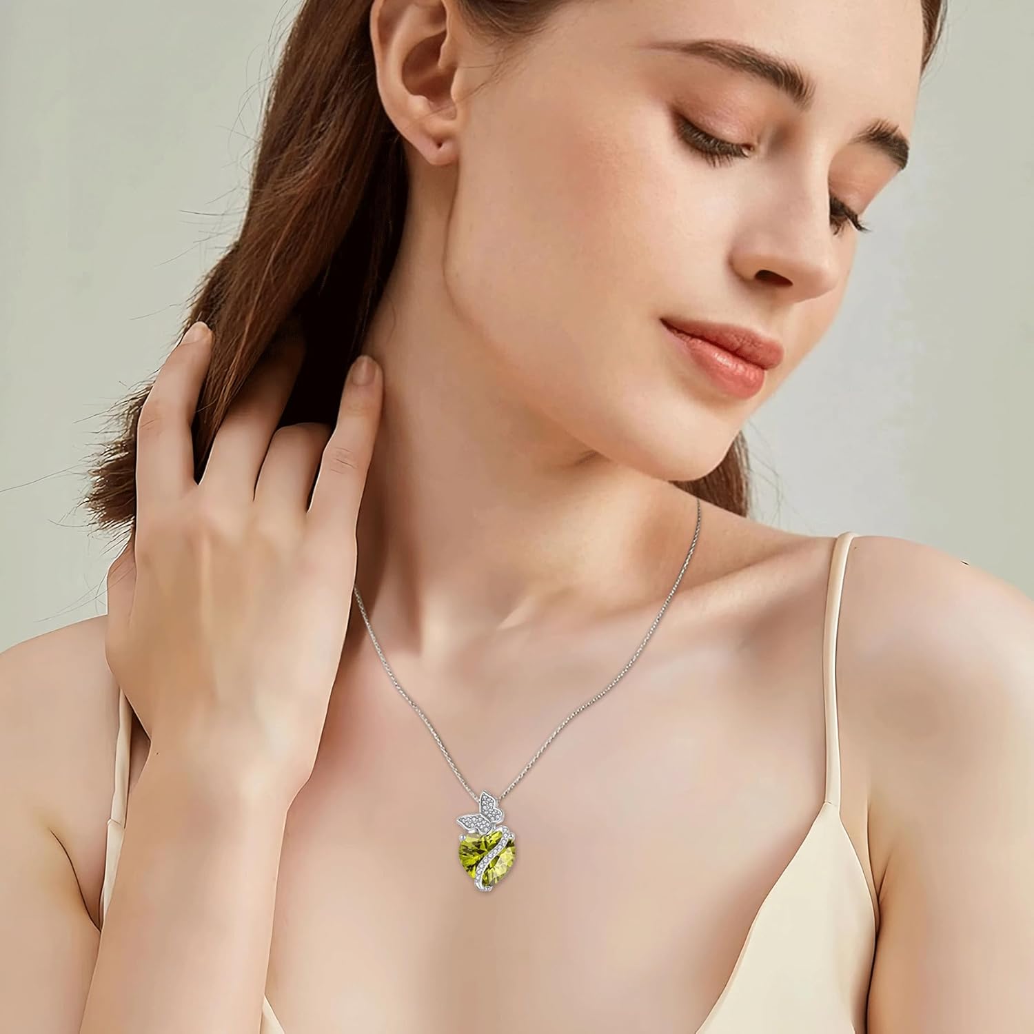 Butterfly Necklace 925 Sterling Silver Birthstone Necklace Created Gemstone Heart Jewelry Gifts for Women - Image 2