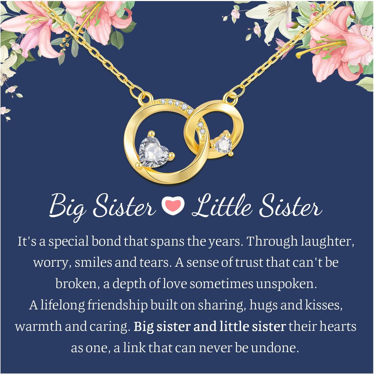 Dainty Interlocking Circle Necklace for Women - 14k Gold Plated Double Circles Heart Cubic Zirconia Pendant Chain Necklace, Christmas Birthday Jewelry Gift for Mother Daughter Sister