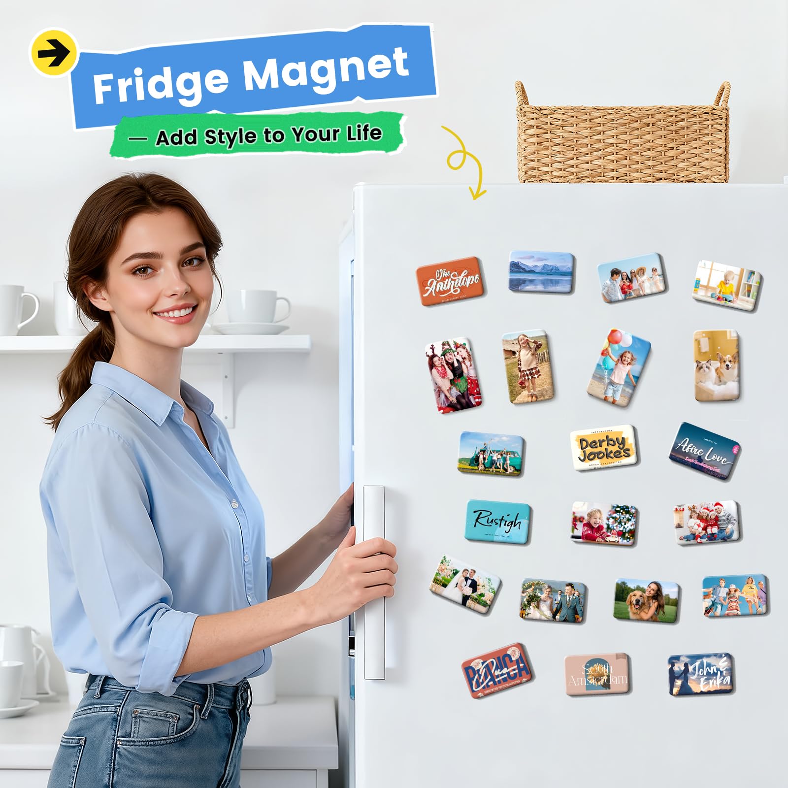 Buttonmaschine Kühlschrankmagneten 60 * 40 mm Abzeiche mit 100-teiligem rechteckiger Kühlschrankmagnet Buttonpresse Set mit Regenbogenfolie für Bastel- und DIY-Projekte