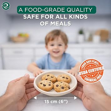 ECO SOUL 6 Inch Disposable Bagasse Paper Plates (100 Pack, Round)