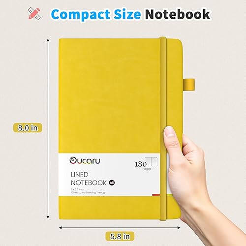 Miniatura 2 de Oucaru Cuaderno rayado, paquete de 4, 180 páginas, diarios A5 para escribir, papel grueso de 100 GSM, cuadernos pequeños diarios para mujeres y