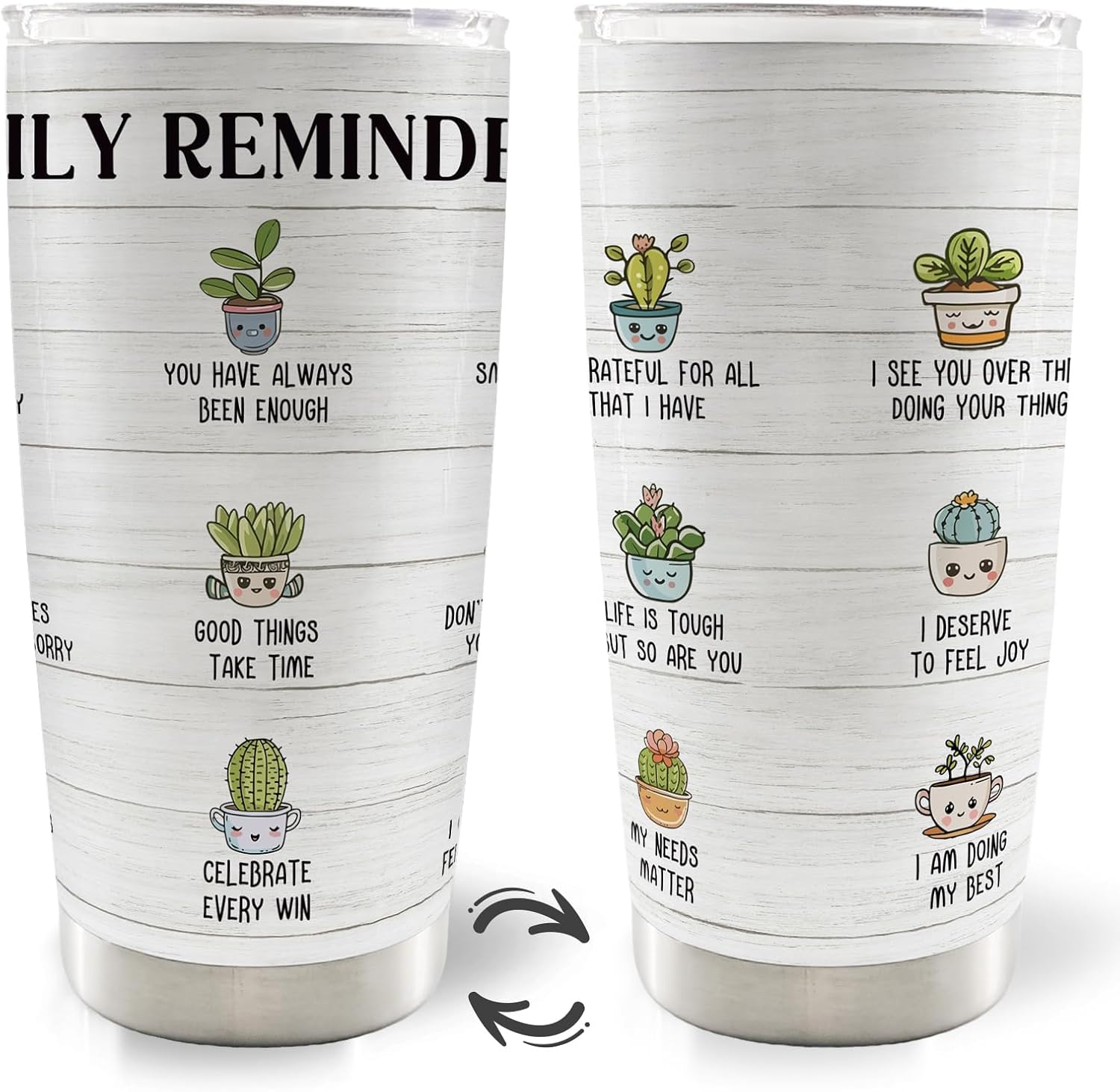 MOTERMATE Mental Health Plant 20oz Travel Tumbler, Inspirational Plant Lover Tumbler Gifts for Women, Positive Affirmations Daily Water Reminders Stainless Tumbler with Lid and Straw Drinkware