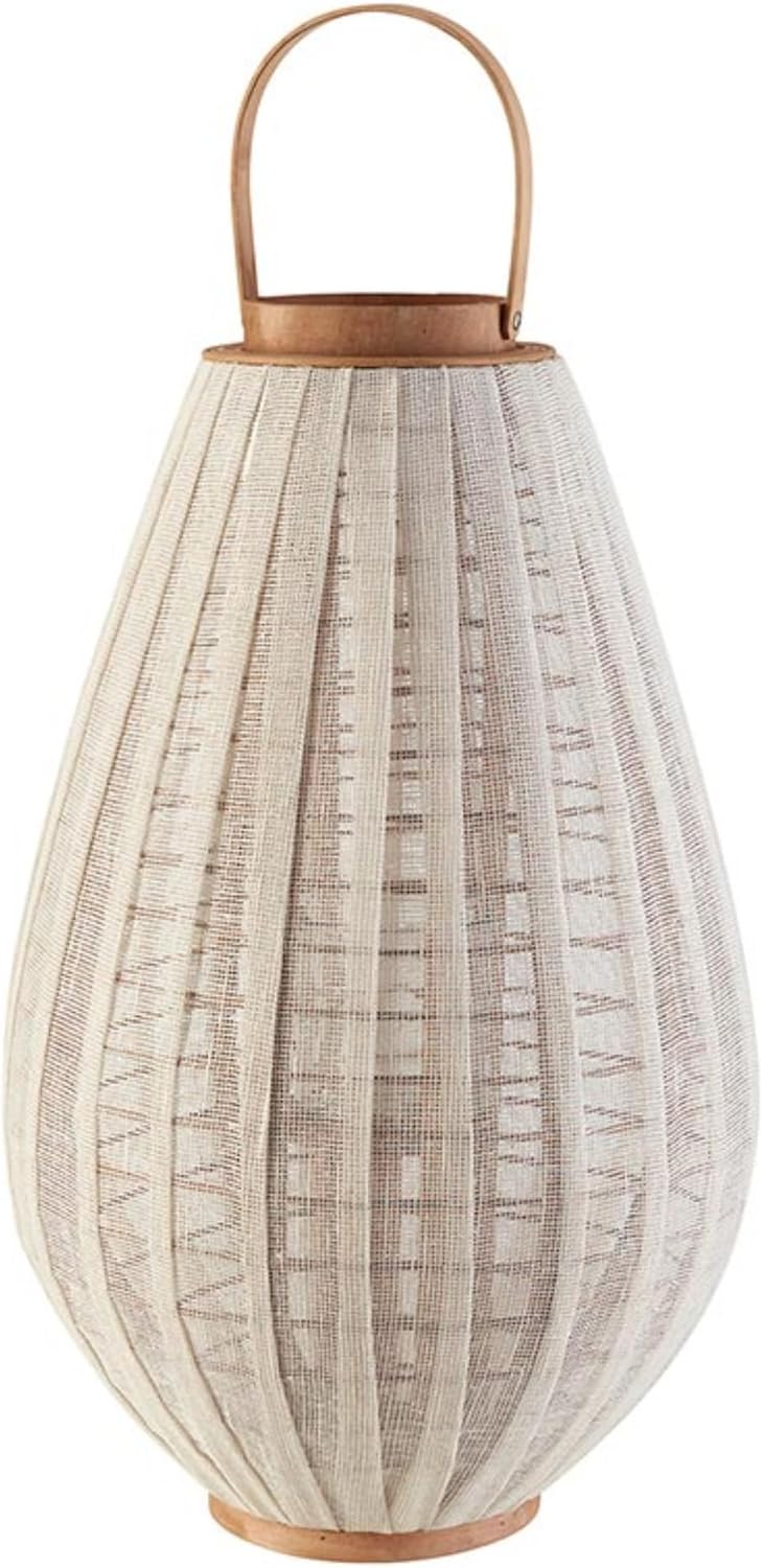 47th & Main Glass Hurricane Lantern with Handle Pillar Candleholder, Large, Bamboo/White