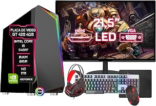 Pc Gamer Completo Blue PC Intel Core i5 11400F 8GB GT 420 4GB HD 1TB Monitor 21" - Kit Gamer Teclado Mouse Headset