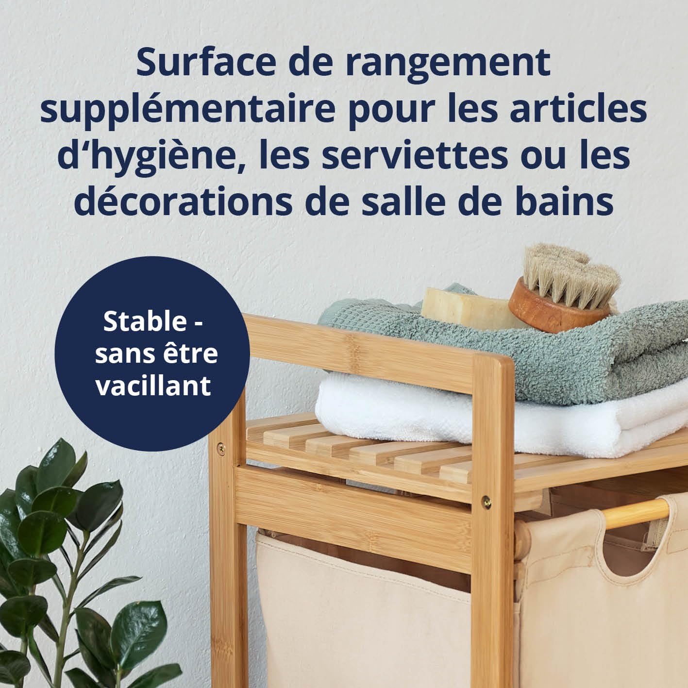 Lumaland Panier à linge en bambou avec sac à linge coulissant, matériau facile d'entretien, résistant à l'humidité et facile à nettoyer, 73 x 33 x 33 cm (H x l x L)
