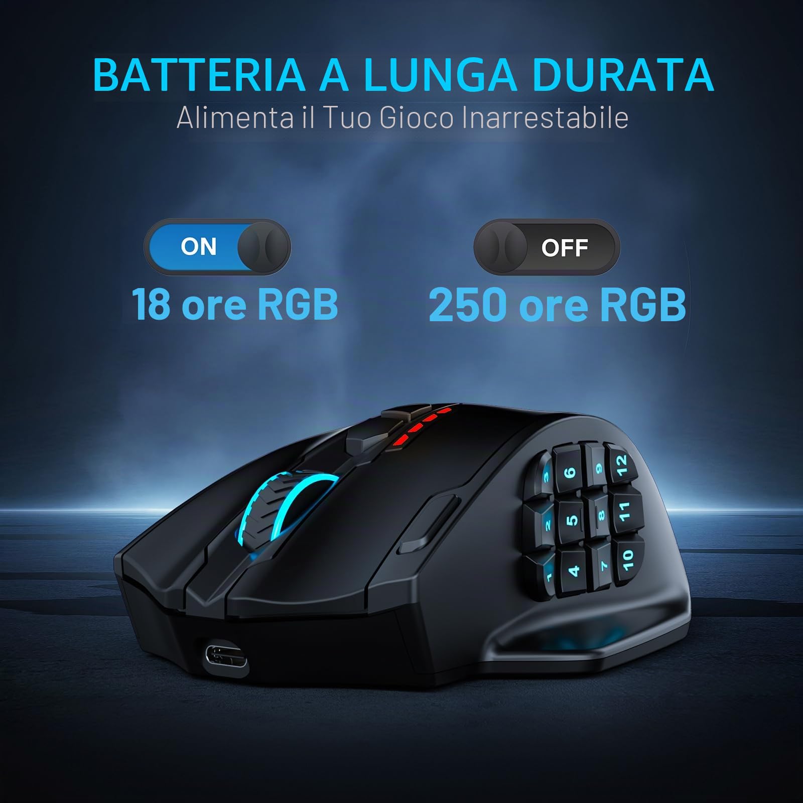 Redragon M913 MAX Mouse Gaming Senza Fili MMO 26K DPI BT | 16 pulsanti programmabili, connessione BT/2.4G, software personalizzazione tasti, sensore ottico preciso per MMO