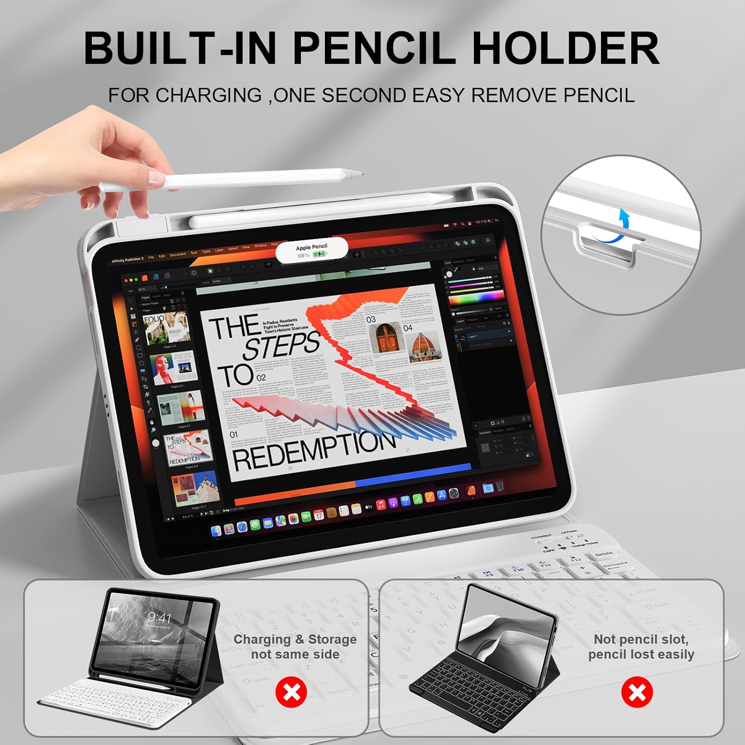 Keyboard Case for iPad Air 11 Inch M4/M3/M2 2026/2025/2024, iPad Air 5th/4th Generation 10.9 in 2022/2020, Detachable Wireless Bluetooth Keyboard Built-in Right Side Pencil Holder, Gray
