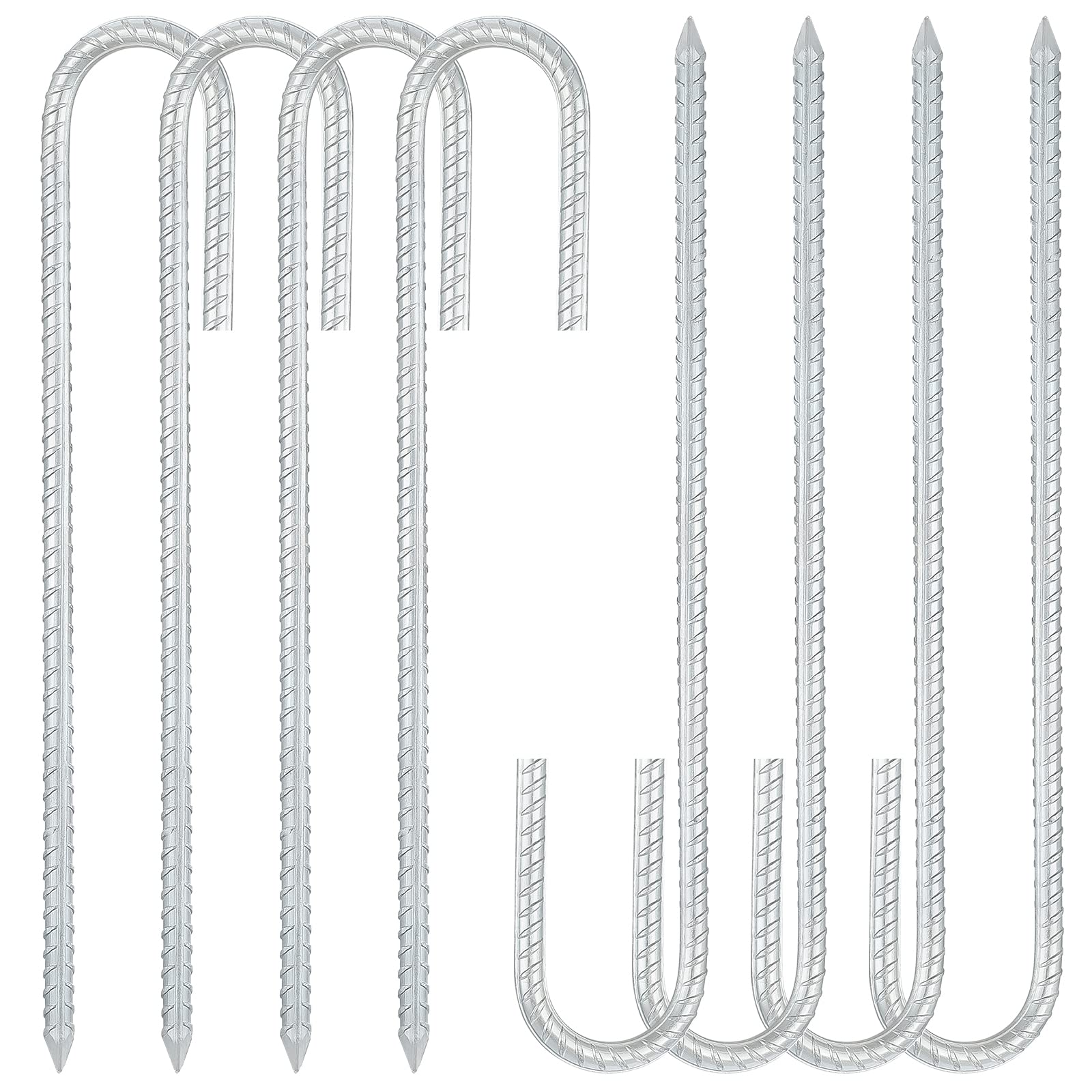 WiMasHeavy Duty Tent Pegs, 30cm Galvanized Steel Ground Stakes J Hooks Anchors Camping Pegs Trampoline Pegs Garden Stake Pegs for Tents Camping Football Nets Garden Fence (Pack of 8)
