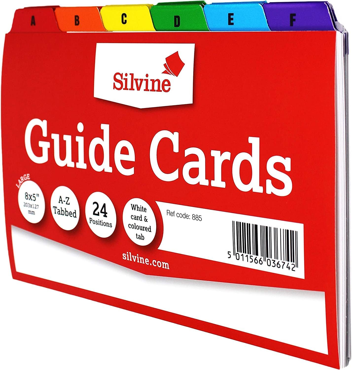 Silvine 8x5" Guide Cards in Plain White, Tabbed A-Z. Ref 885 (203 x 127mm)