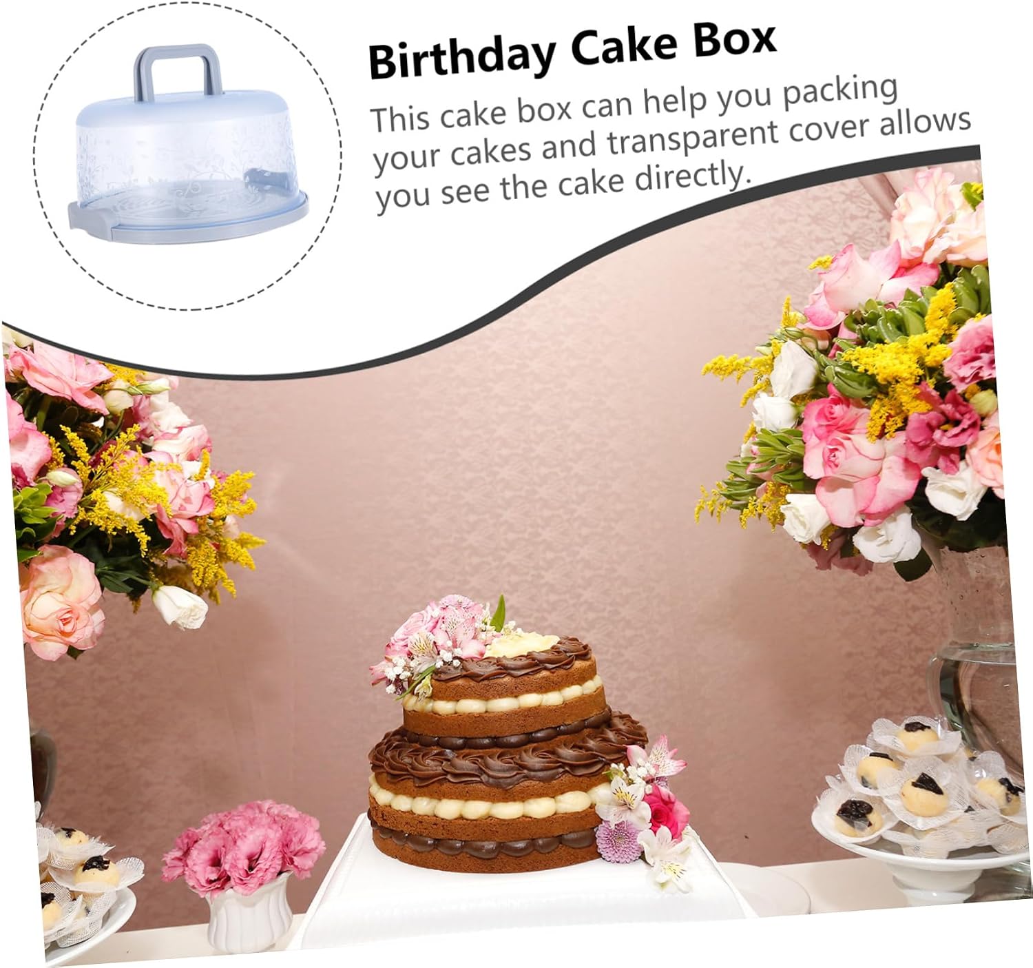1pc Portable Cake Carrier Box for Fresh Fruits Vegetables Multipurpose Food Storage Container Sealing Design for Birthday Cakes Go Use Convenient Handheld Design
