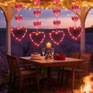 3Pack Valentines Day Window Decor, Romantic Heart LED String Lights, Battery Operated Indoor String Lights for Home Wedding Anniversary (E)