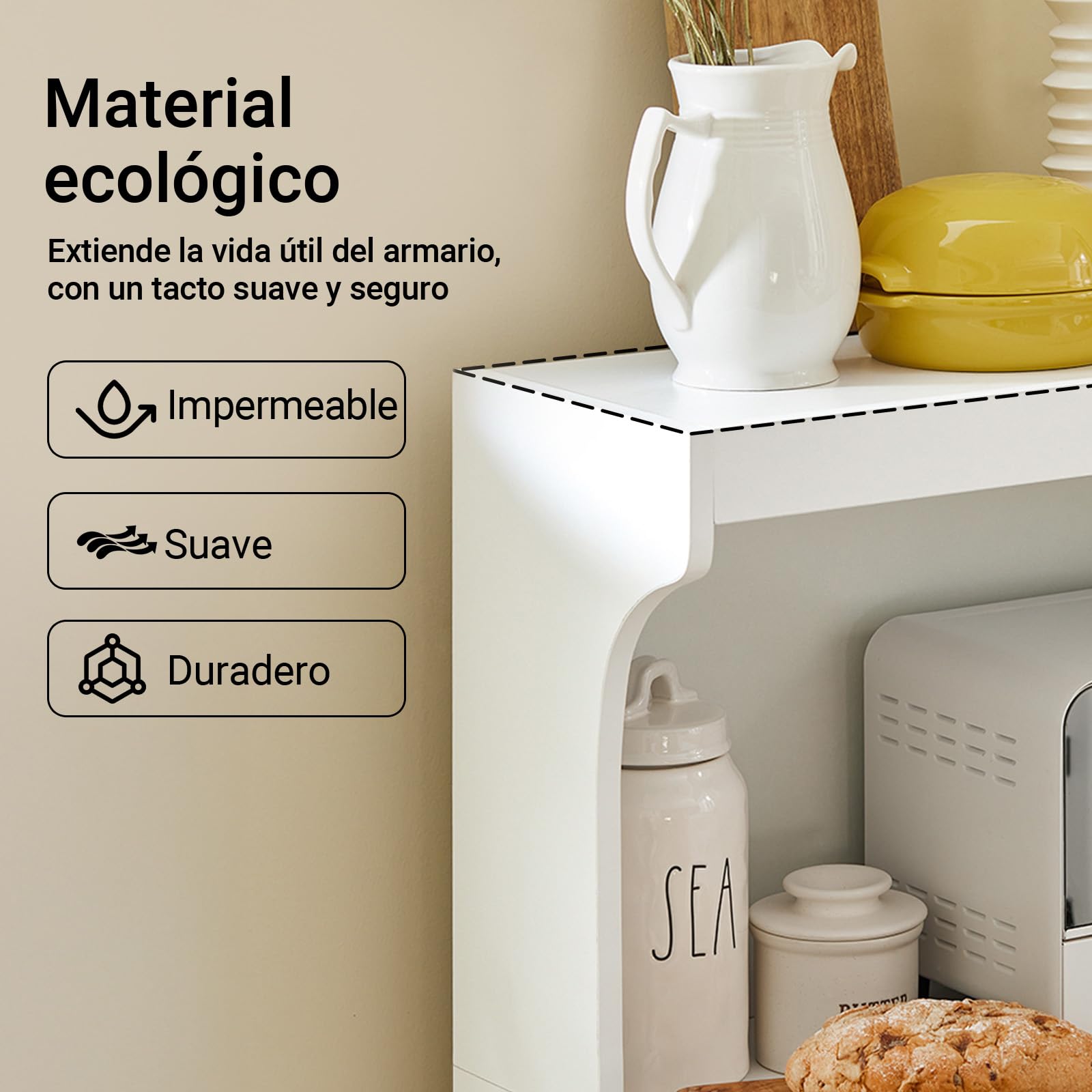 SoBuy Carrito Cocina, Mueble Auxiliar, Mueble microondas con cajón y Armario, Carro con Ruedas para almacenaje Cocina, Blanco, 62x119x40 cm FSB12-W