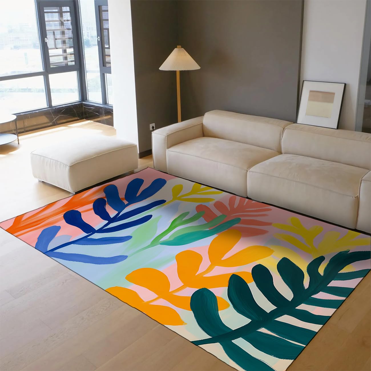 Tapis Bohème Tropical Leaves antidérapant et lavable pour sécuriser vos sols