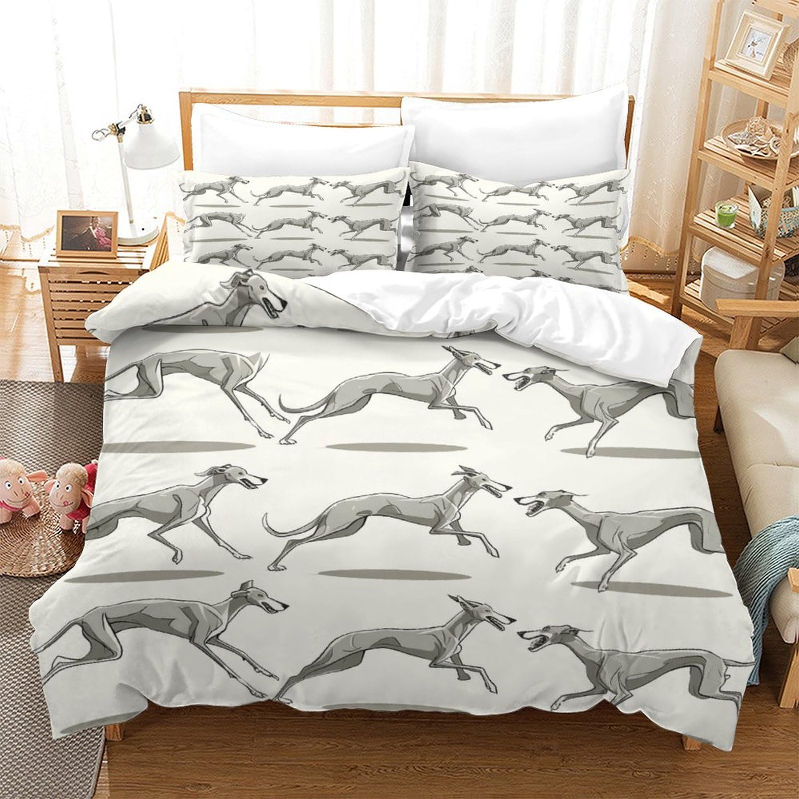 TNFHSOFT Lurcher Dog Bedding Set Duvet Cover Soft Microfiber Pillowcase Quilt Cover with 3DPrinted With Zipper Closure ， Design for Kids Teenagers Adult Super King（260x220cm）